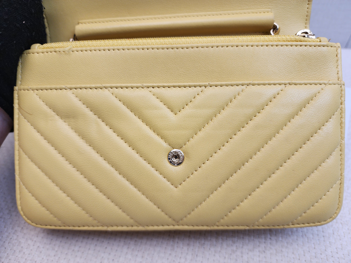 Chanel Yellow Lambskin Chevron Classic WOC (LGHW)
