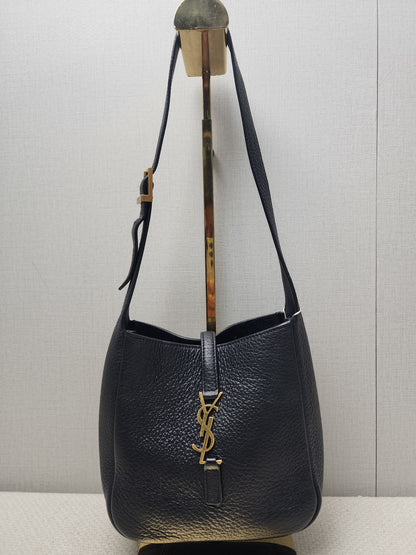 YSL Black Calfskin Baby Le 5 A 7 Hobo (GHW)