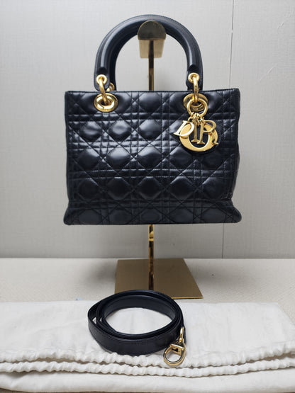 Dior Black Lambskin Vintage Medium Lady Dior (GHW)