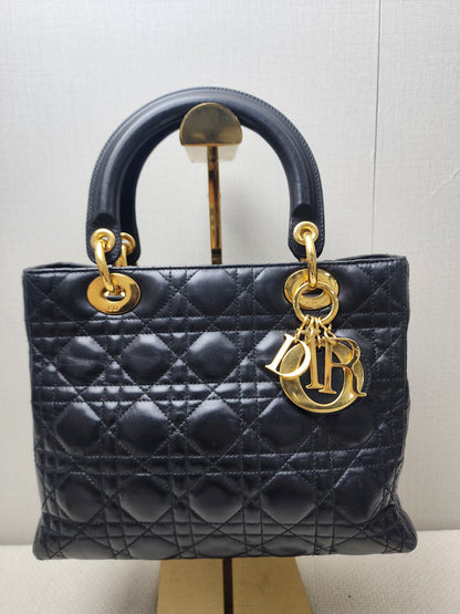 Dior Black Lambskin Vintage Medium Lady Dior (GHW)