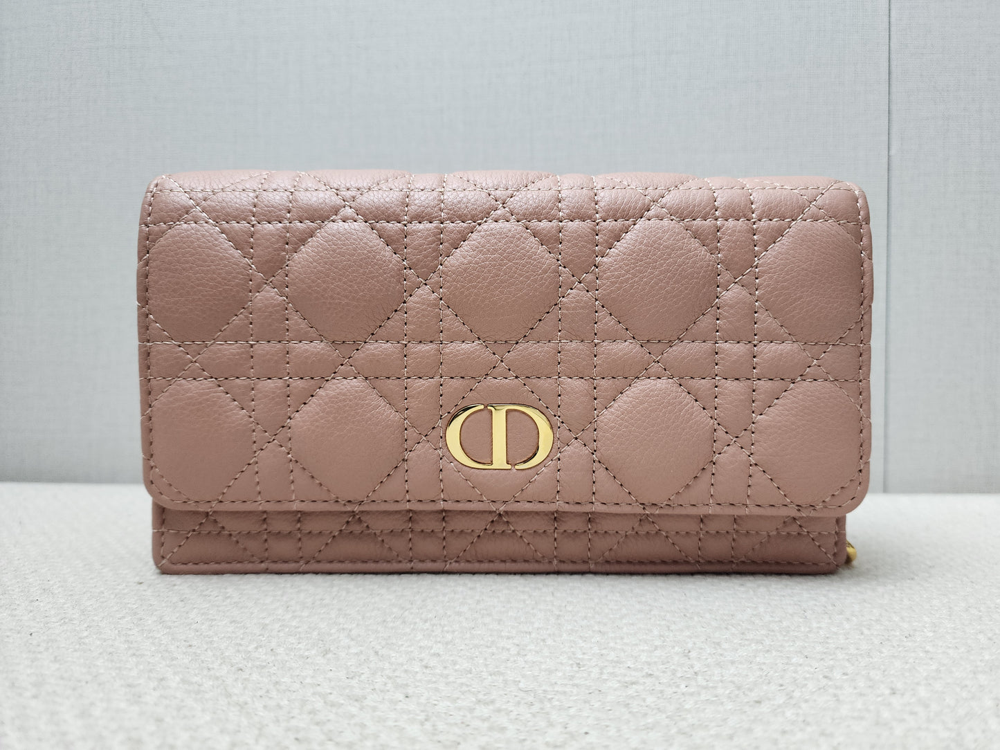 Dior Powder Beige Calfskin Caro Pouch w Chain (GHW)