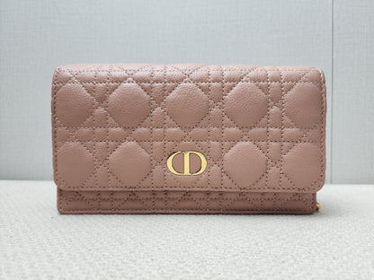 Dior Powder Beige Calfskin Caro Pouch w Chain (GHW)