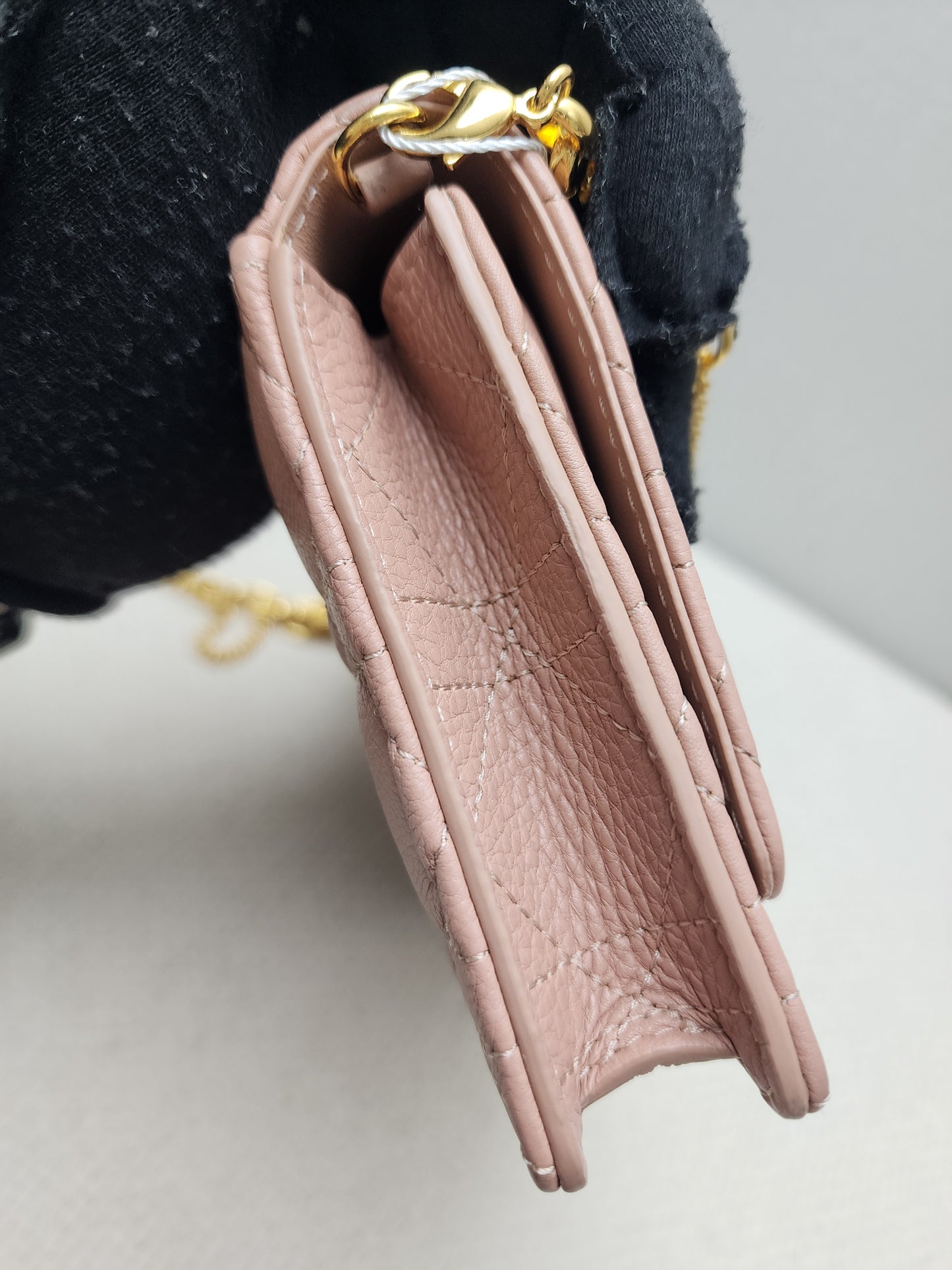 Dior Powder Beige Calfskin Caro Pouch w Chain (GHW)