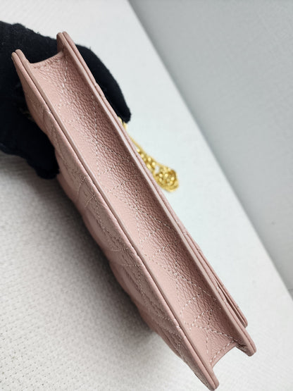 Dior Powder Beige Calfskin Caro Pouch w Chain (GHW)