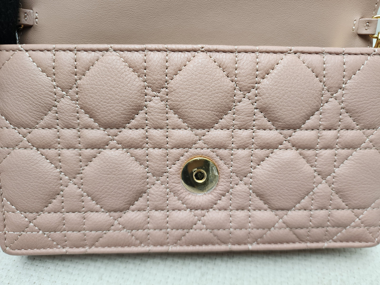 Dior Powder Beige Calfskin Caro Pouch w Chain (GHW)