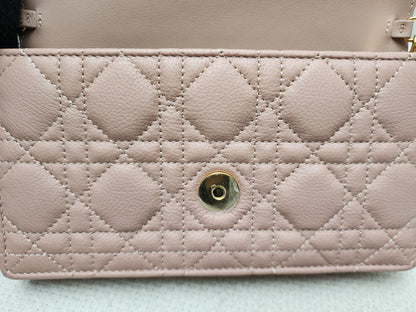 Dior Powder Beige Calfskin Caro Pouch w Chain (GHW)
