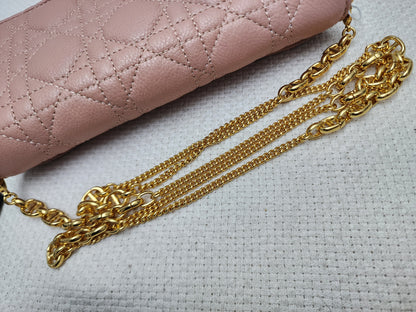 Dior Powder Beige Calfskin Caro Pouch w Chain (GHW)