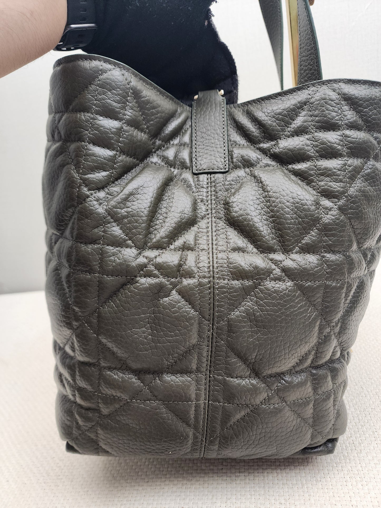 Dior Khaki Large Calfskin Macrocannage Toujours Bag (GHW)