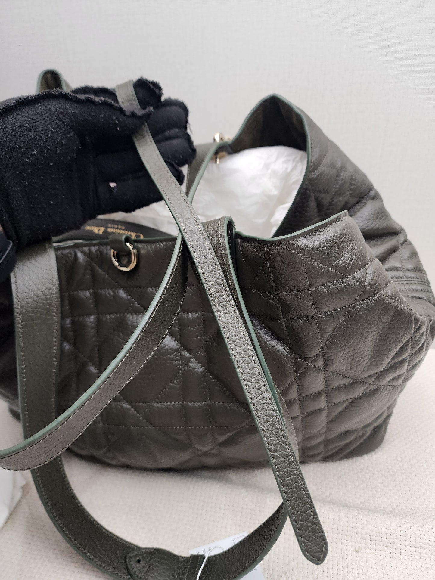 Dior Khaki Large Calfskin Macrocannage Toujours Bag (GHW)