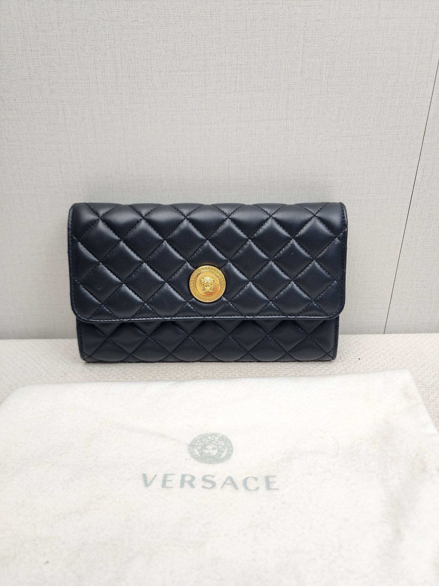 Versace Black Lambskin Quilted Medusa WOC (GHW)