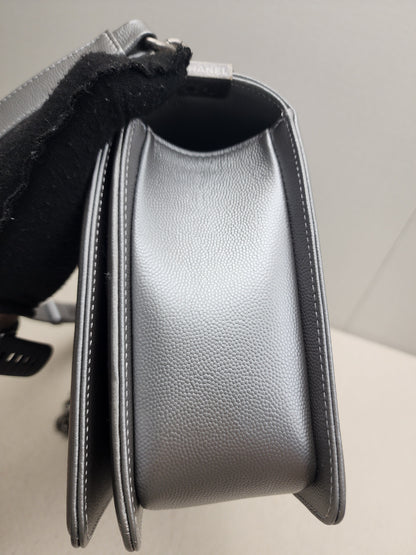 Chanel Metallic Silver Caviar New Medium Boy (RHW)