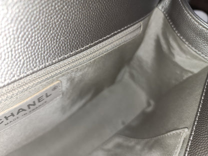 Chanel Metallic Silver Caviar New Medium Boy (RHW)