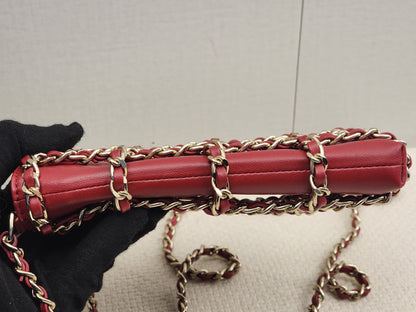 Chanel Red Lambskin Tech Me Out Phone Holder with Chain (LGHW)