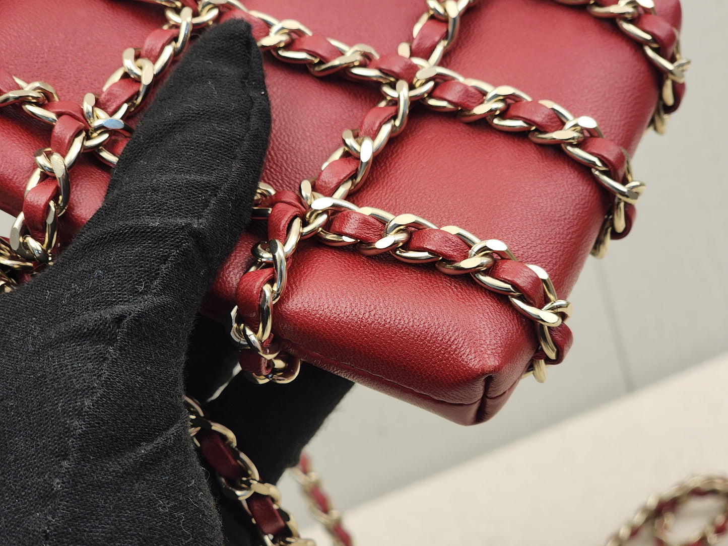 Chanel Red Lambskin Tech Me Out Phone Holder with Chain (LGHW)