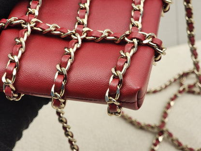 Chanel Red Lambskin Tech Me Out Phone Holder with Chain (LGHW)