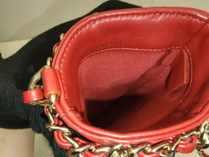Chanel Red Lambskin Tech Me Out Phone Holder with Chain (LGHW)