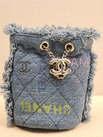 Chanel Denim Quilted Mood Mini Bucket Bag (LGHW)