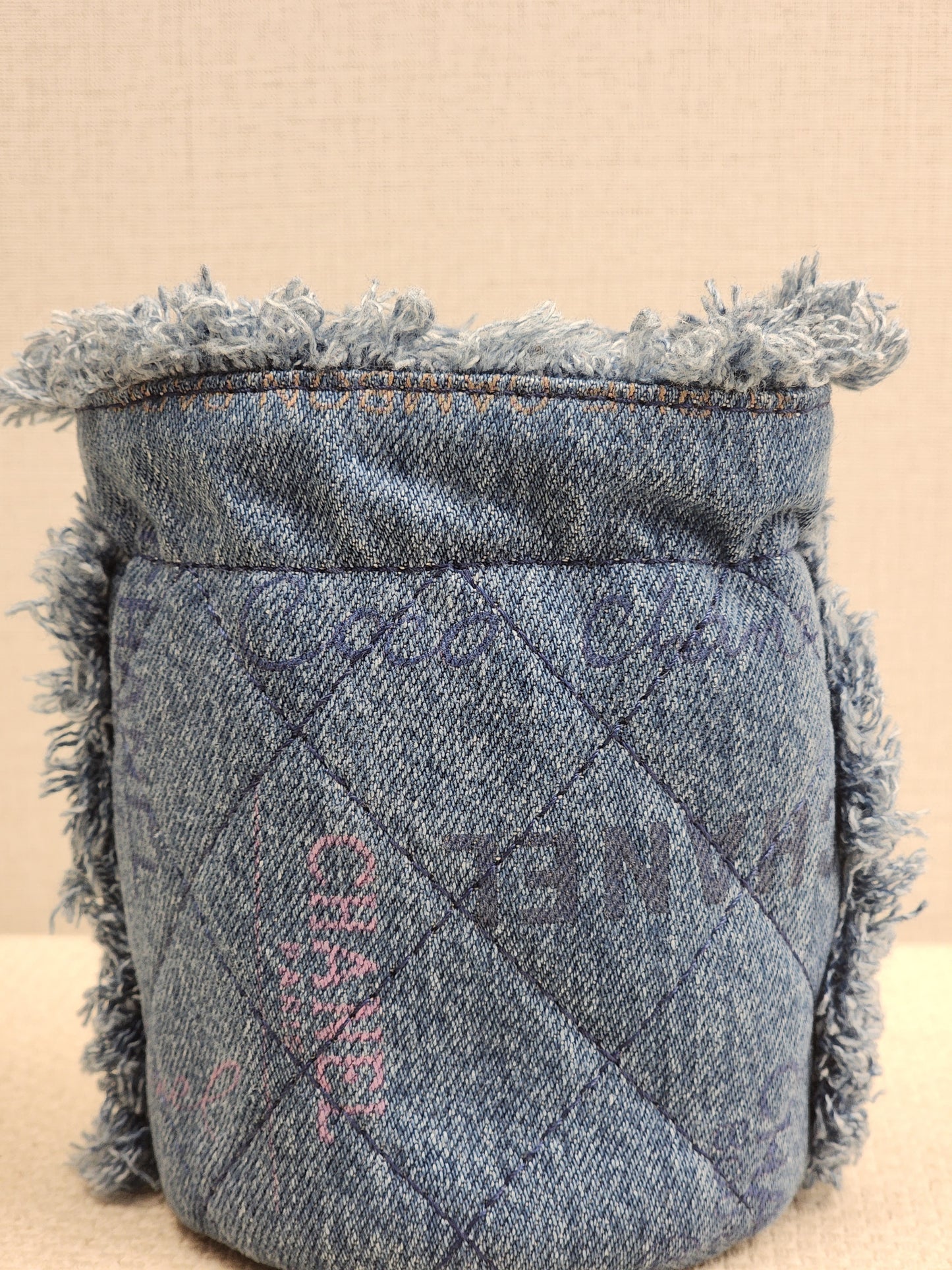 Chanel Denim Quilted Mood Mini Bucket Bag (LGHW)