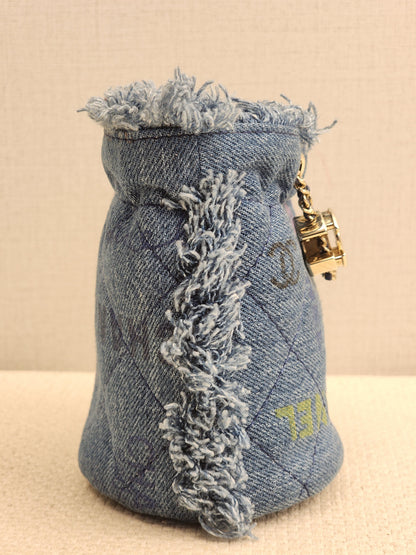 Chanel Denim Quilted Mood Mini Bucket Bag (LGHW)