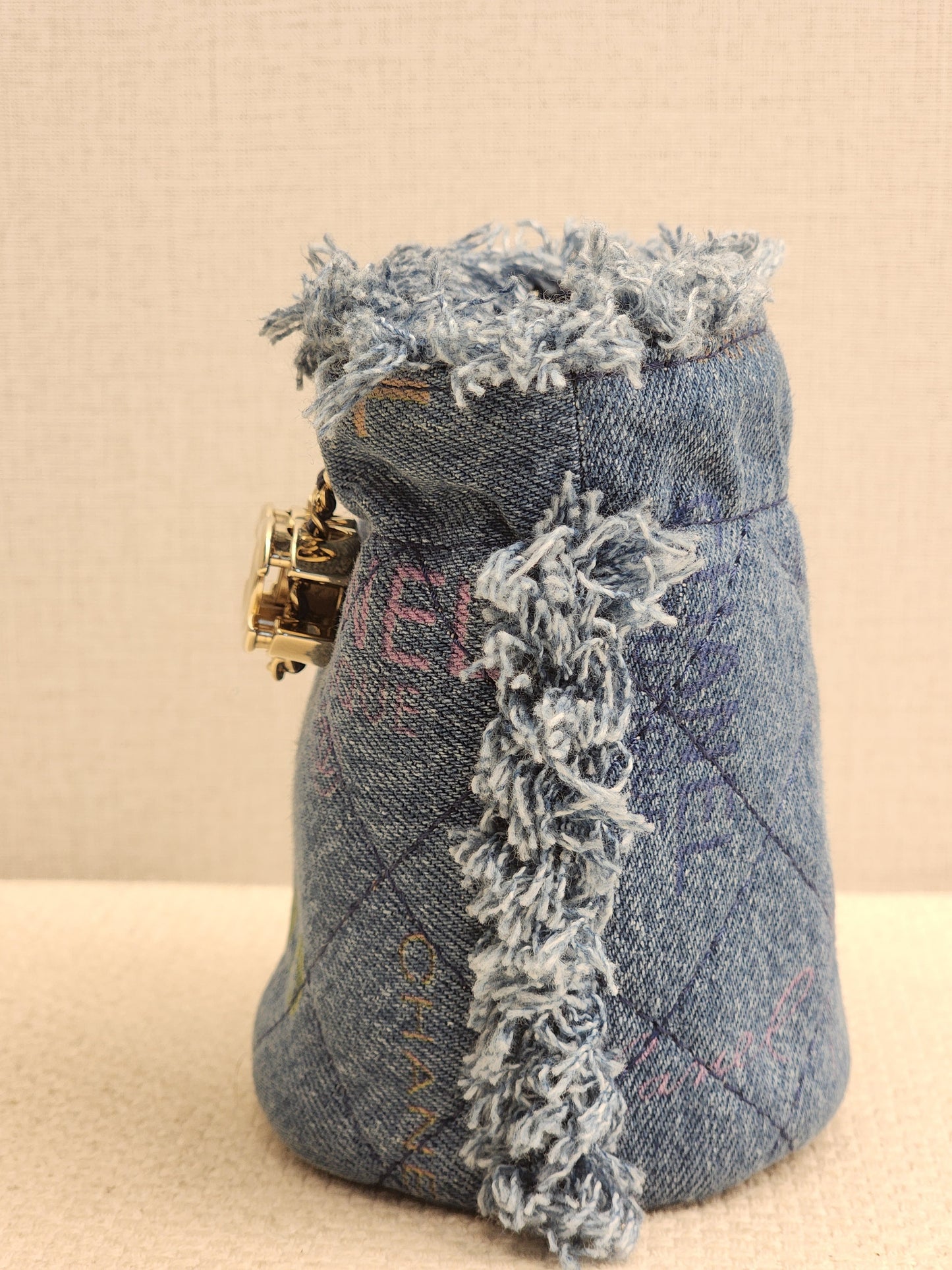 Chanel Denim Quilted Mood Mini Bucket Bag (LGHW)