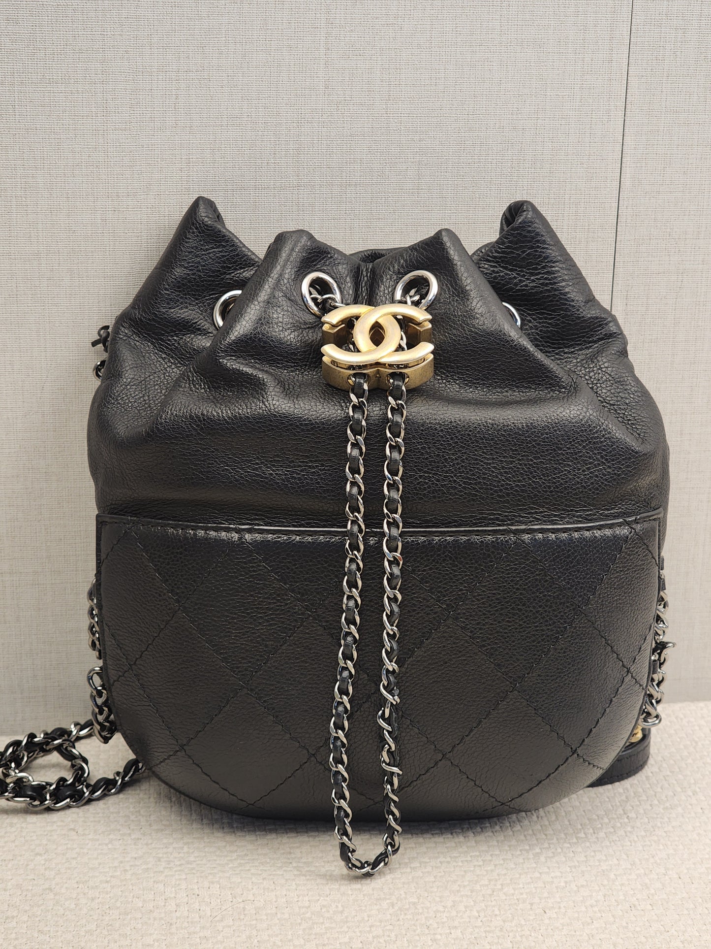 Chanel Black Calfskin Small Gabrielle Bucket Bag