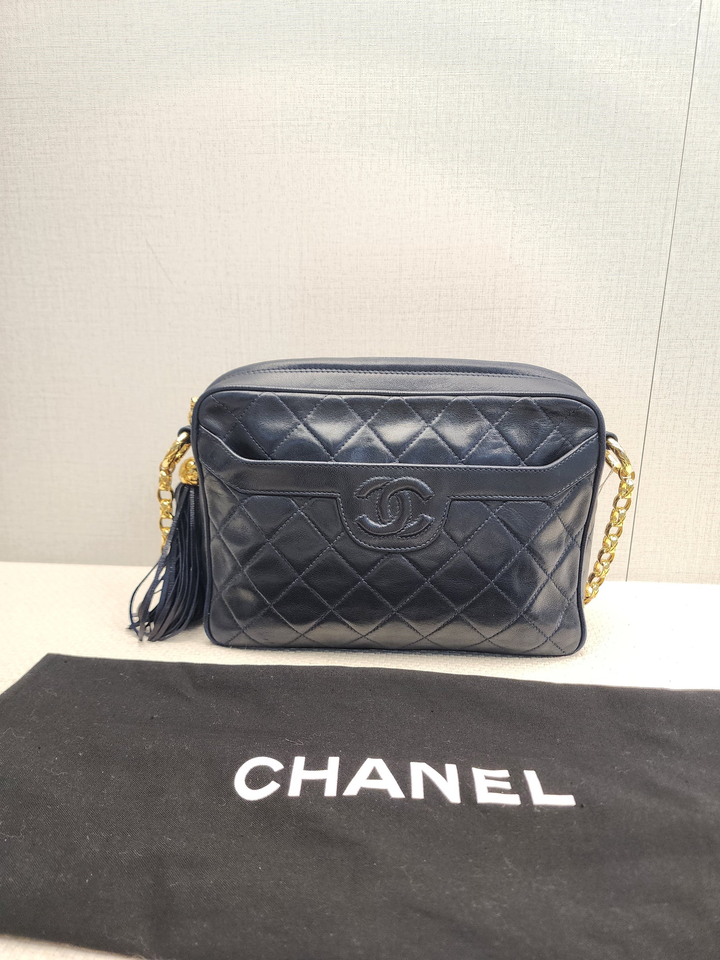 Chanel Navy Lambskin Vintage Tassel Camera Bag (GHW)