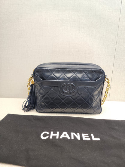Chanel Navy Lambskin Vintage Tassel Camera Bag (GHW)