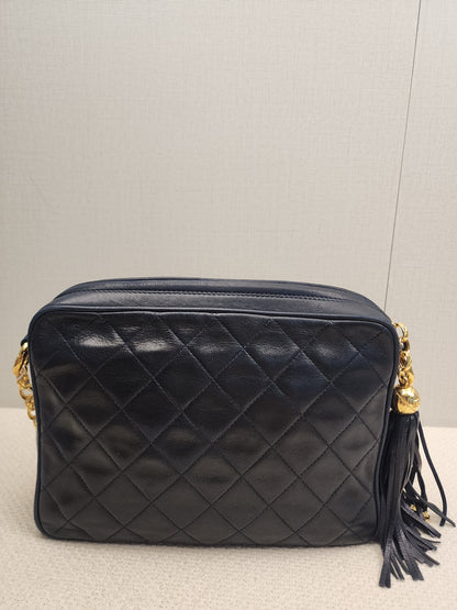 Chanel Navy Lambskin Vintage Tassel Camera Bag (GHW)