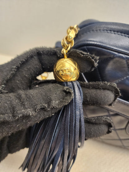 Chanel Navy Lambskin Vintage Tassel Camera Bag (GHW)