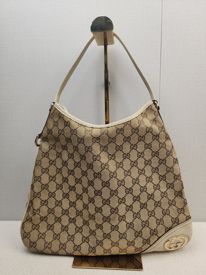 Gucci Beige Monogram Canvas New Brit Hobo
