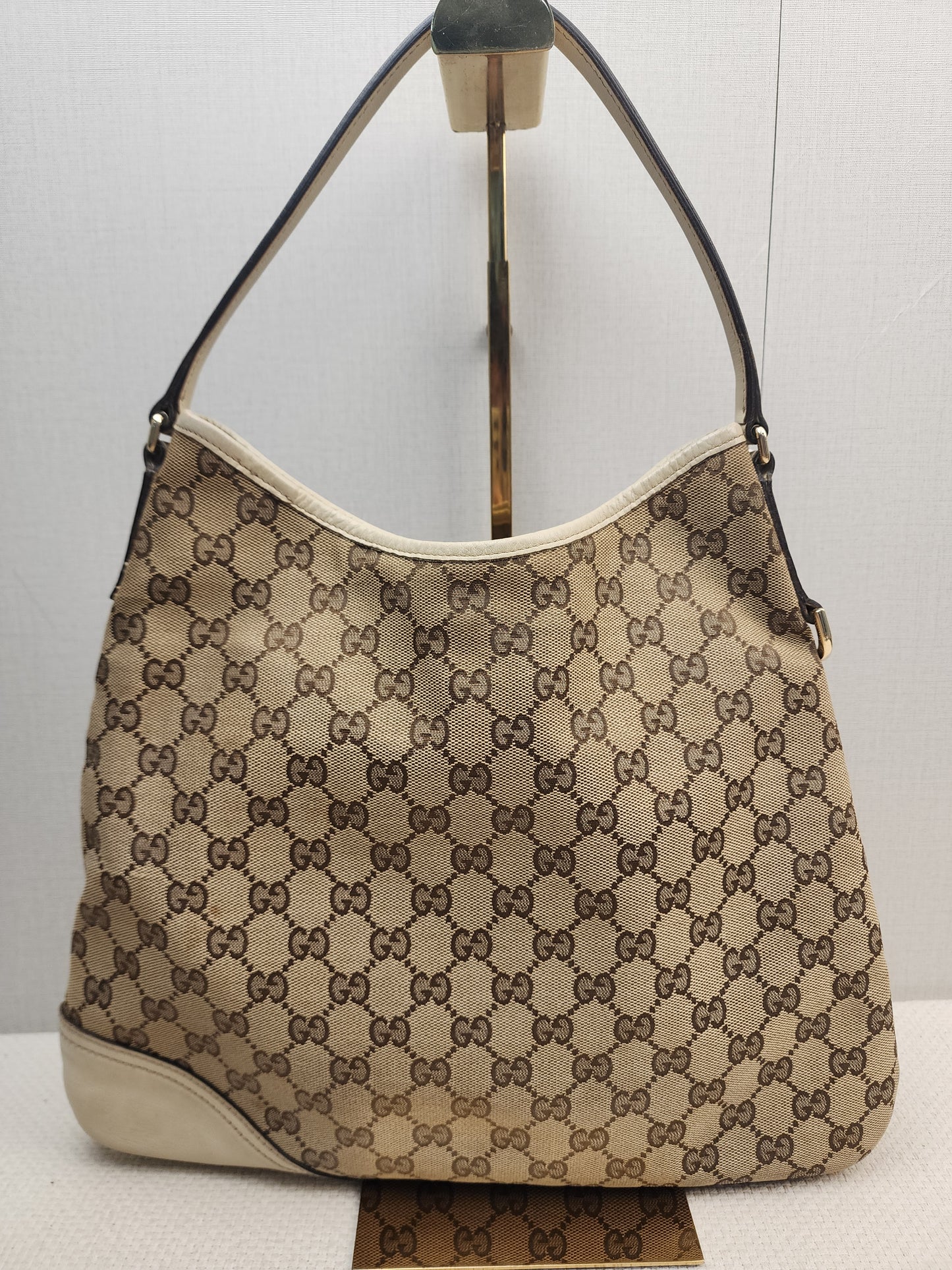 Gucci Beige Monogram Canvas New Brit Hobo