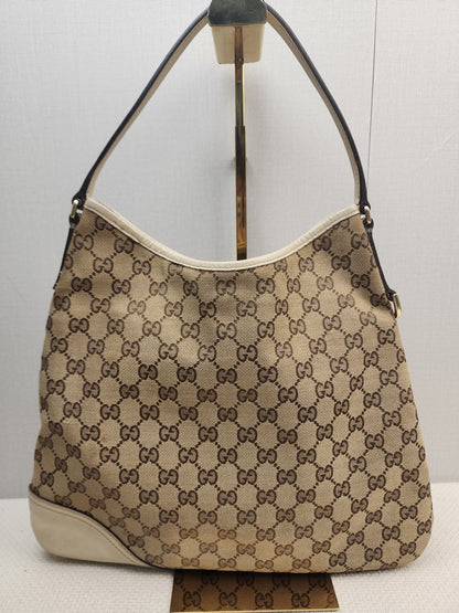 Gucci Beige Monogram Canvas New Brit Hobo