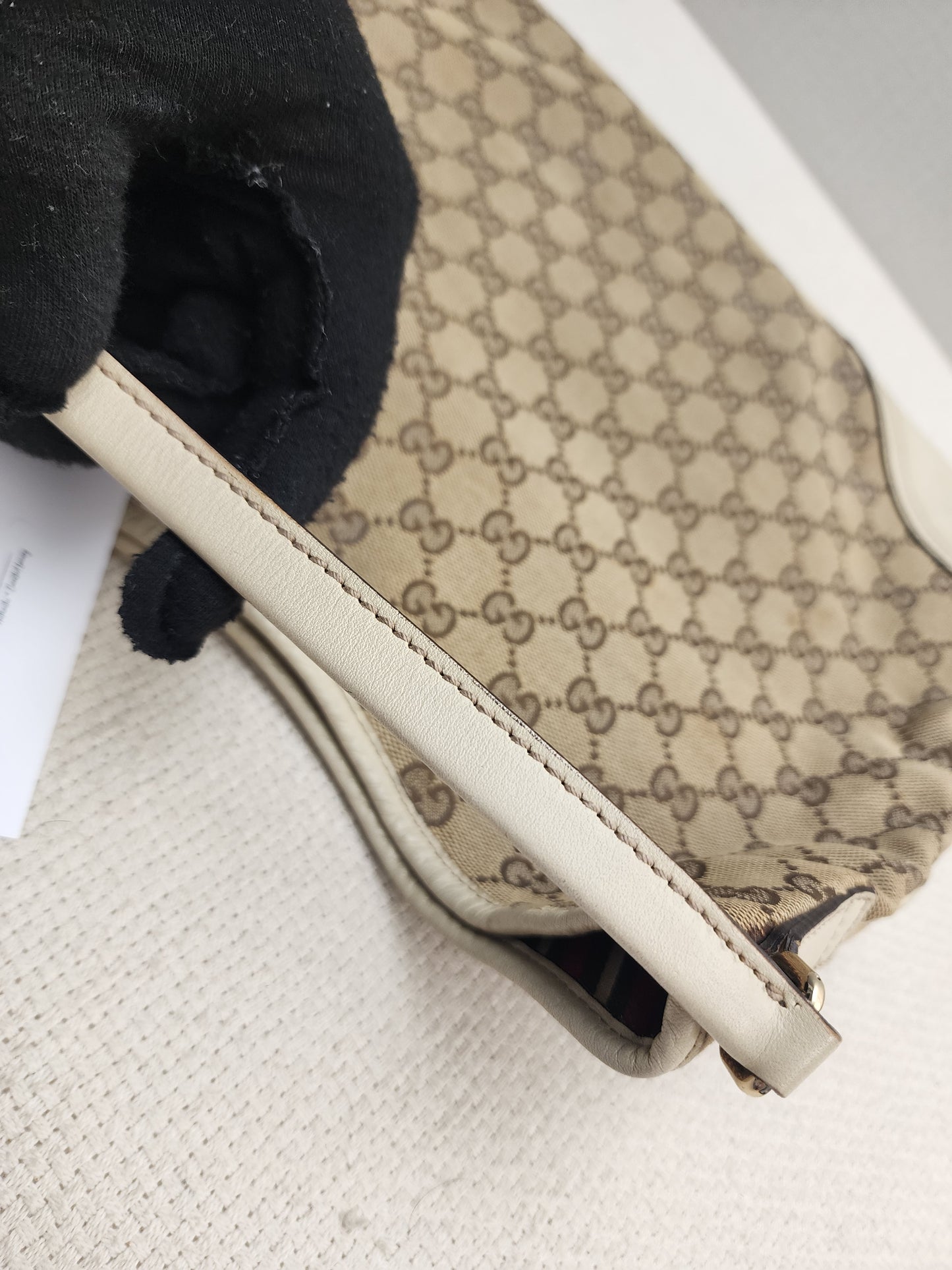 Gucci Beige Monogram Canvas New Brit Hobo