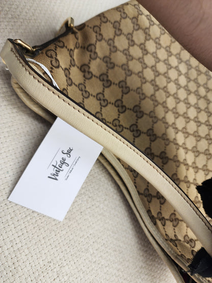 Gucci Beige Monogram Canvas New Brit Hobo