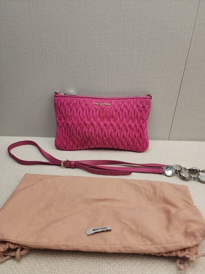 Miu Miu Pink Nylon Matelasse Crystal Chain Crossbody Bag