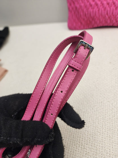 Miu Miu Pink Nylon Matelasse Crystal Chain Crossbody Bag