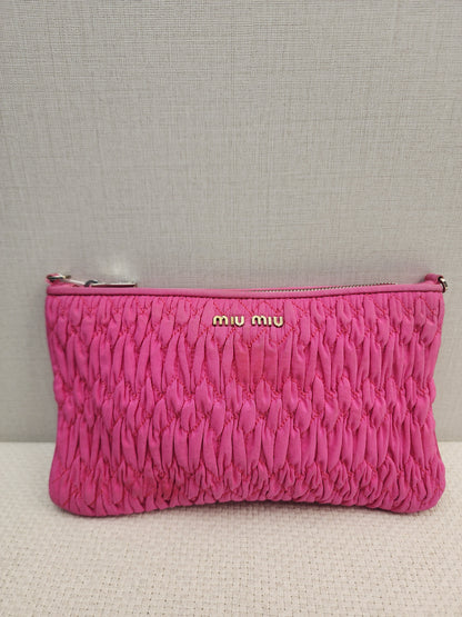 Miu Miu Pink Nylon Matelasse Crystal Chain Crossbody Bag