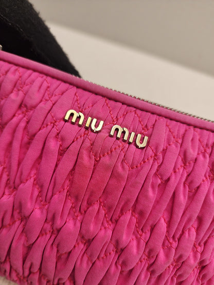 Miu Miu Pink Nylon Matelasse Crystal Chain Crossbody Bag
