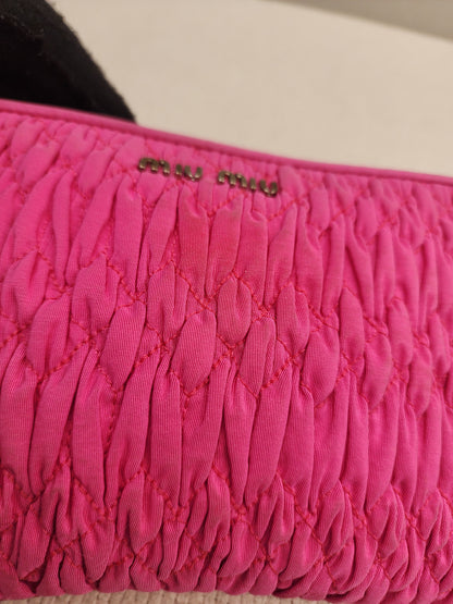 Miu Miu Pink Nylon Matelasse Crystal Chain Crossbody Bag