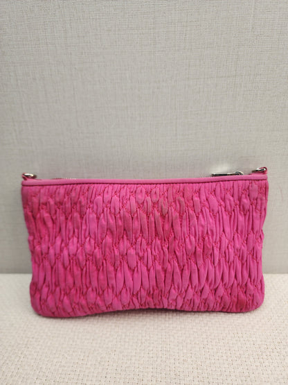Miu Miu Pink Nylon Matelasse Crystal Chain Crossbody Bag