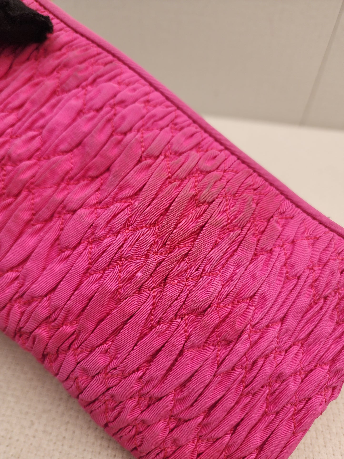 Miu Miu Pink Nylon Matelasse Crystal Chain Crossbody Bag
