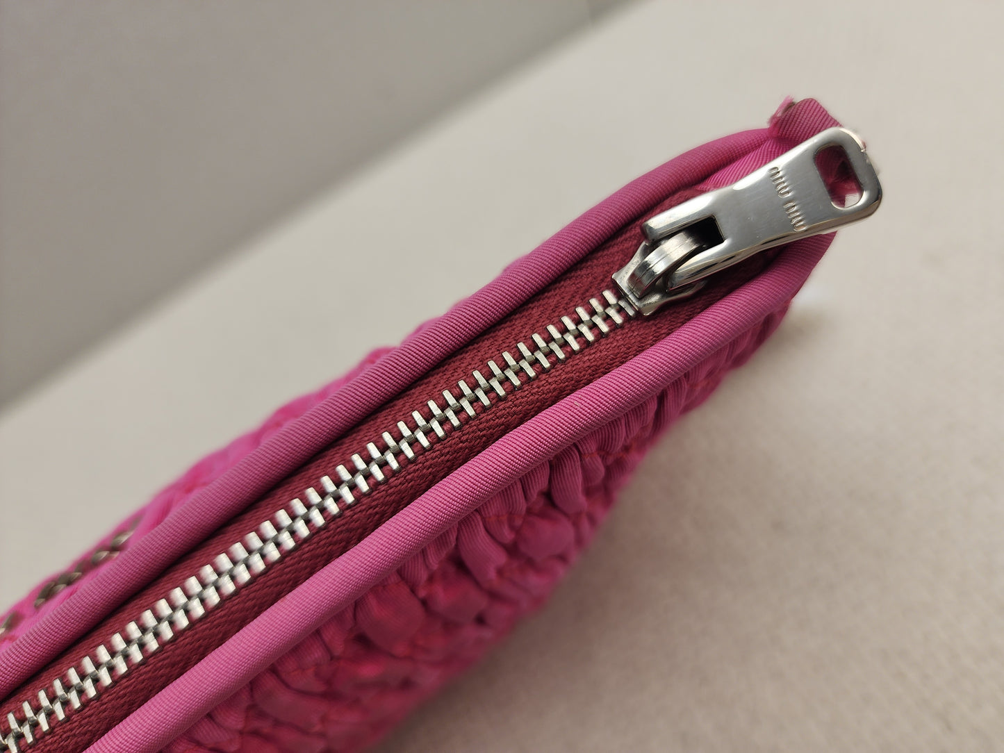Miu Miu Pink Nylon Matelasse Crystal Chain Crossbody Bag