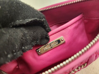 Miu Miu Pink Nylon Matelasse Crystal Chain Crossbody Bag