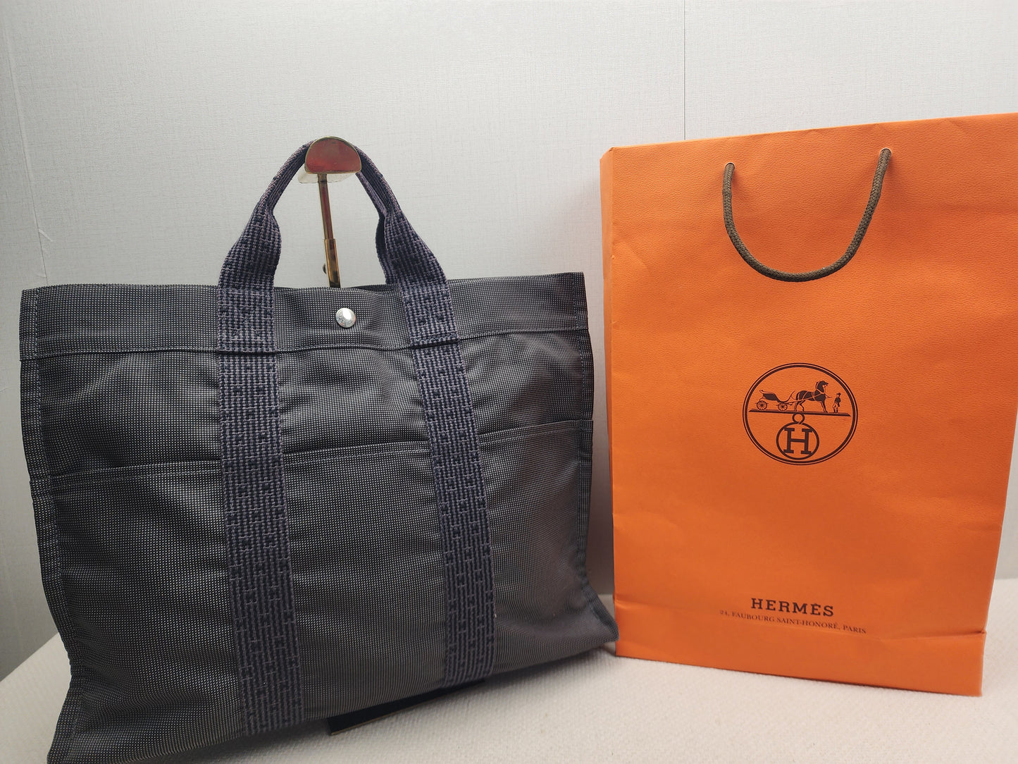 Hermes Black Canvas Herline MM Tote