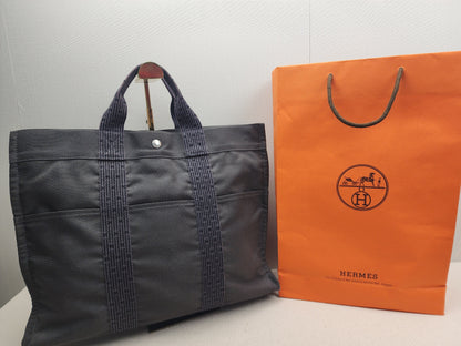 Hermes Black Canvas Herline MM Tote