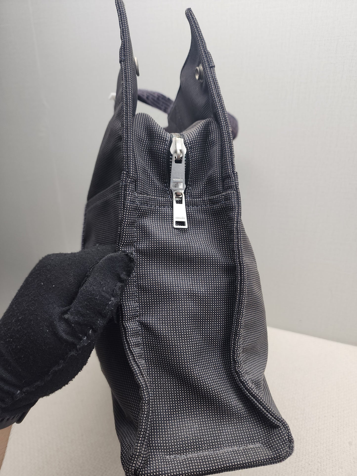 Hermes Black Canvas Herline MM Tote
