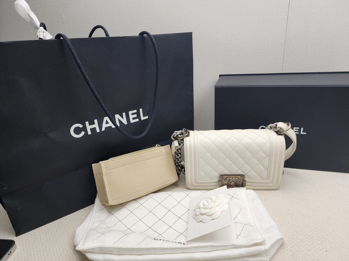 Chanel White Caviar Small Boy Flap Bag (RHW)