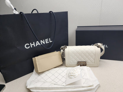 Chanel White Caviar Small Boy Flap Bag (RHW)