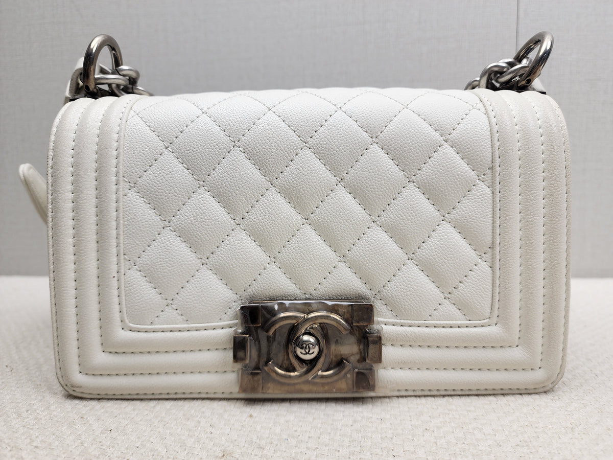 Chanel White Caviar Small Boy Flap Bag (RHW)