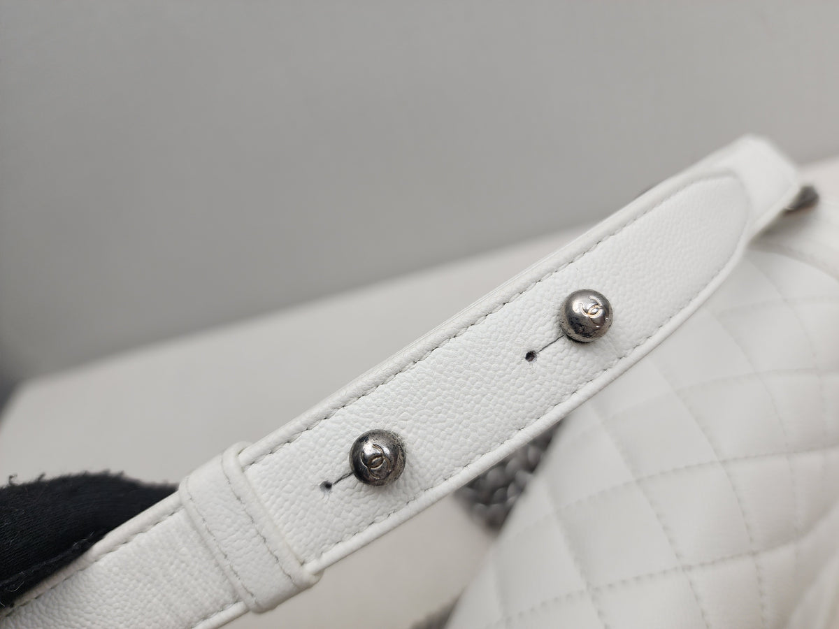 Chanel White Caviar Small Boy Flap Bag (RHW)